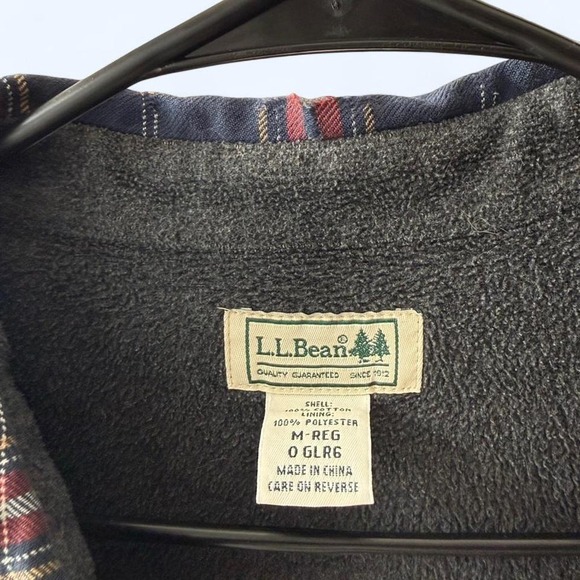 LL Bean Men's Flannel Lined Shirt Jacket Navy Red Plaid Size Medium Regular - Picture 4 of 5